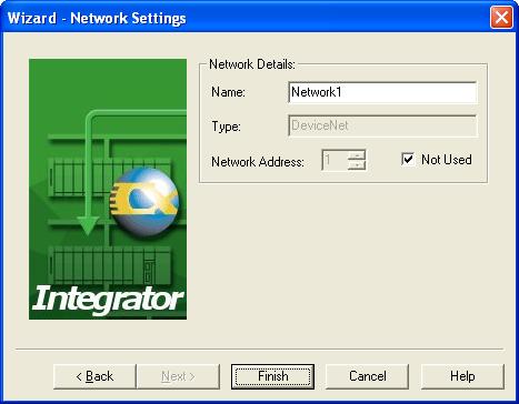 4 Select the Not Used Check Box in the Network Address Field and click the Finish Button.