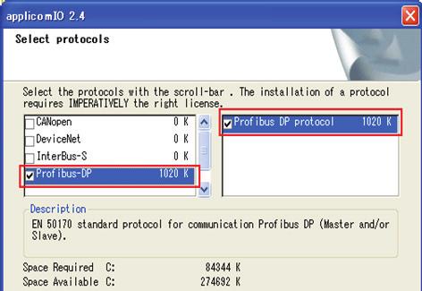 11. The [Select protocols] dialog box appears. Check the [Profibus-DP] checkbox. (12) (11) (13) 12. Check the device data file you want to install (GSD for PROFIBUS-DP). 13.