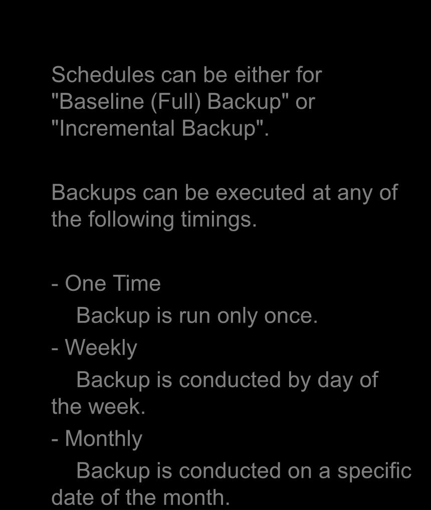 5. Backup (6) Schedule Settings Schedules can be either for "Baseline (Full)