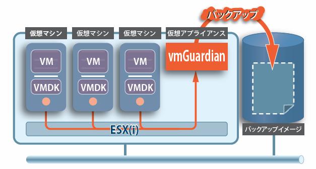 Standard configuration in which virtual machine to be backed up and vmguardian appliance exist