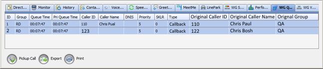 Viewing Queues Click the WG Queue tab to view the calls in queue for the monitored workgroups. You can export the data to a.