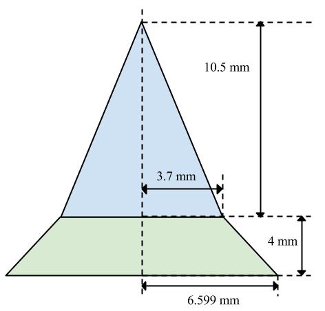 Figure 5.11: Diagram of the flattening filter used in the simulation. It consists of two conical sections to form an overall cone shape. 5.7 Energy spectrum The energy spectrum of a MV x-ray beam is typically not measured due to the limitations of current spectroscopy detectors.
