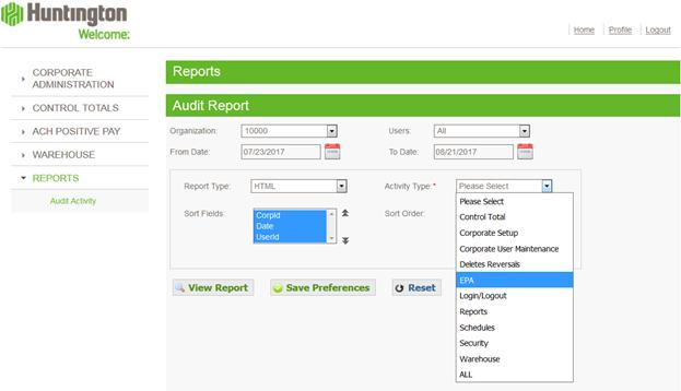 reports Run audit reports when you need full read-outs of account activity.