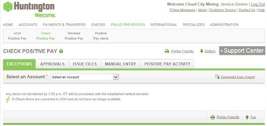 exceptions The Exceptions tab allows you to quickly review the items that do not match your check-issue file.