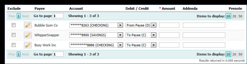 Payees The Search Payee Records function is a collapsible field which allows the user to easily search for and view specific payee(s) in a batch.