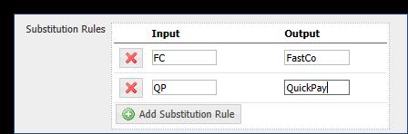 To do this, select the Add Substitution Rule button contained in the Substitution Rules section. At this time, the section will expand to allow the user to create rules.