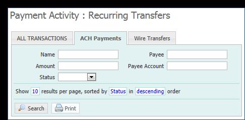 To begin, select the ACH Payments tab to ensure that search results are not cluttered by other payment types. This tab is located at the very top of the table, to the right of ALL TRANSACTIONS.