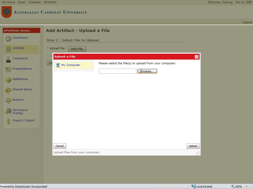 Upload a File link The Submit a File dialog box will be displayed.