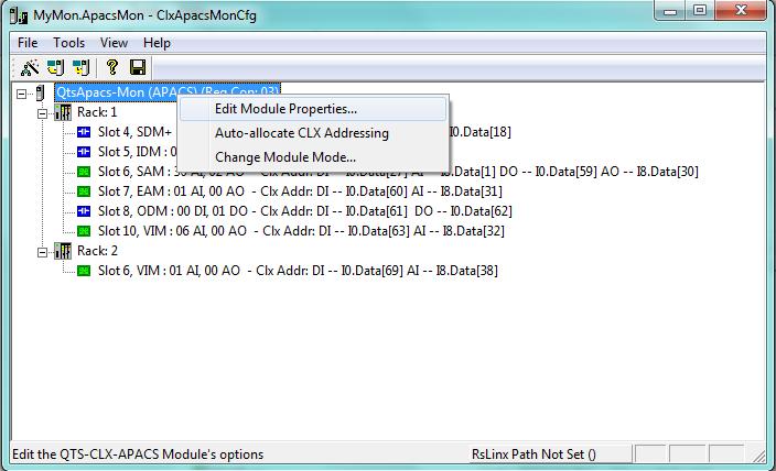 Page 20 QTS-CLX-APACS March 2015 The QTS-CLX-APACS Module Properties dialog appears. Enter the Module Name. It can be up to 15 characters long.