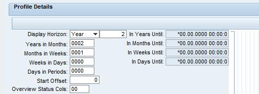 Weeks in Days: # of weeks to display in daily buckets. No other fields need to be populated.