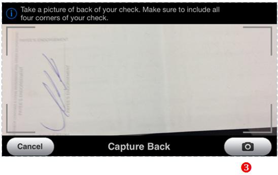 SAMPLE CHECK ❷ After capturing the front of the check, you will be taken to the Preview screen where you will verify your picture.