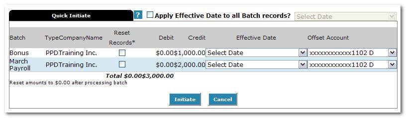 ACH Companies that require offset account Click the box for each batch to be initiated on the batch