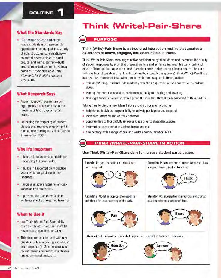 Common Core Code X Resources Resources, such as Instructional Routines, rubrics, graphic organizers, and