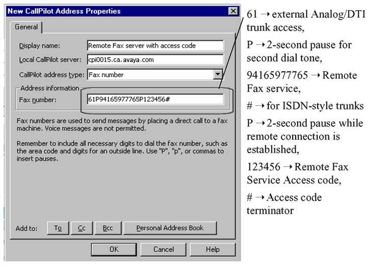 CallPilot Desktop - Addressing to a remote Fax service using