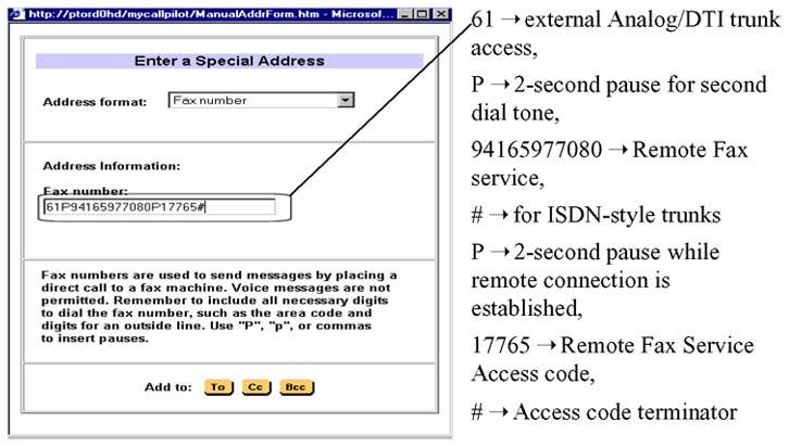 Composing using Web Messaging Composing using Web Messaging The following figure shows an example of composing using Web Messaging - Addressing to remote Fax service using Authentication