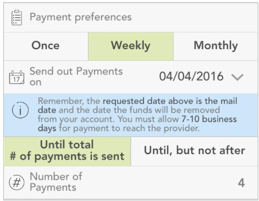 You can tap an individual payment to see more information. To add a new payment, tap the plus sign (upper right).