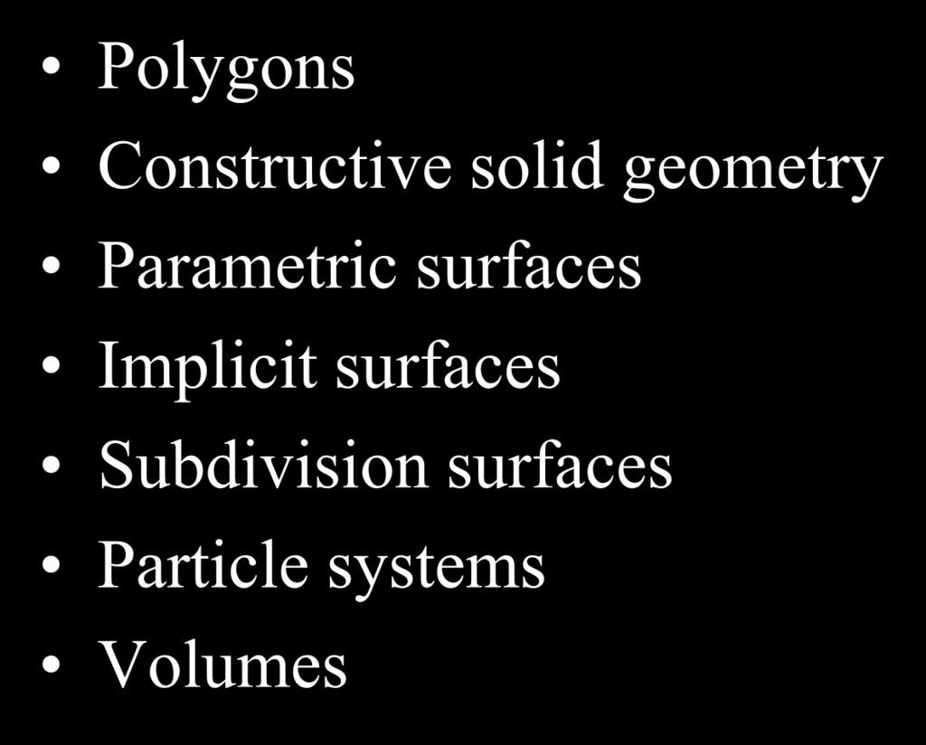 Modeling Polygons Constructive solid geometry Parametric