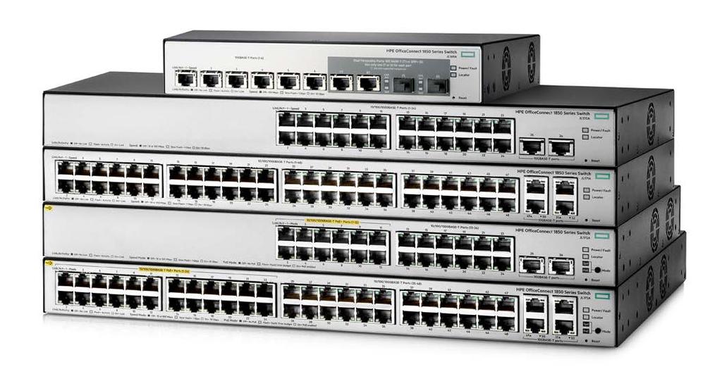 Overview Models HPE OfficeConnect 1850 6XGT and 2XGT/SPF+ Switch HPE OfficeConnect 1850 24G 2XGT Switch HPE OfficeConnect 1850 48G 4XGT Switch HPE OfficeConnect 1850 24G 2XGT PoE+ 185W Switch HPE