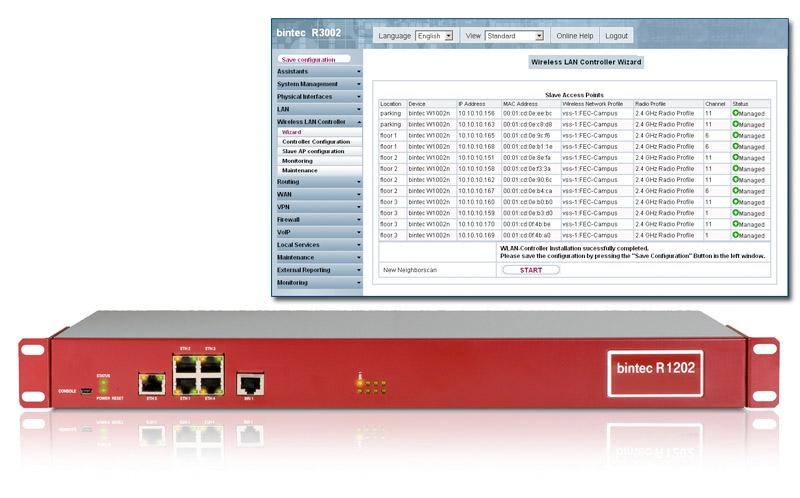 WLAN Controller Optimize your WLAN network by using a bintec WLAN controller. The bintec WLAN controller allows configuration of your customers WLAN network in lesser than 30 minutes.