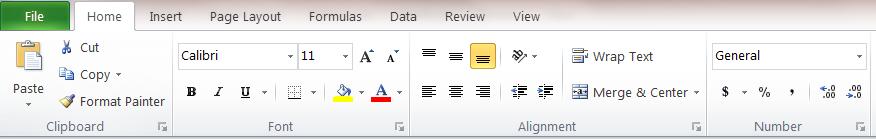 4 Tabs FILE TAB When you left-click on the File tab, the File menu will appear. This menu is one of the most important menus within MS Excel 2010.