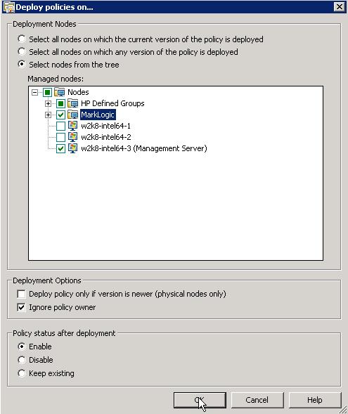 In the Deploy Policies On window, select MarkLogic.