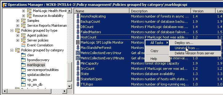 Right click and select Acknowledge to remove all of the messages. 2. In the left-hand menu, navigate to Policies Groups by Category > marklogicspi.