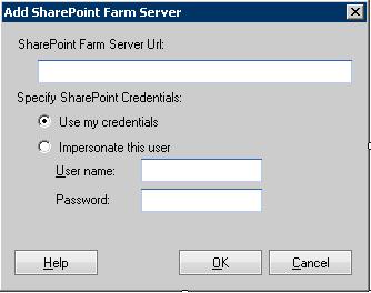 Configuring Archive Activities for Microsoft SharePoint Adding a SharePoint Farm to the Select Data Sources page To add farm to the list of data sources: 1. Click Add Farm.