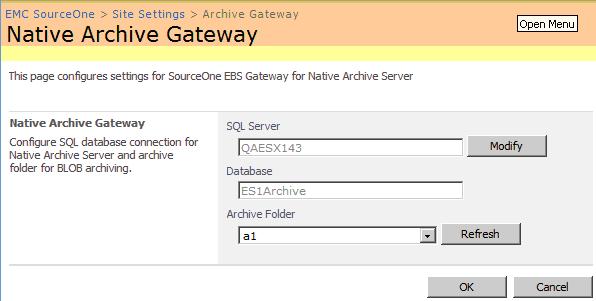 Configuring Microsoft SharePoint EBS Note: You can specify a different archive folder at anytime. To configure settings for the EBS Native Archive Gateway: 1.