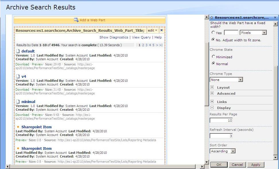 Maintaining EMC SourceOne for Microsoft SharePoint Customizing Archive Search results Users can edit display options for search results if they have permission to edit the Archive Search Results page