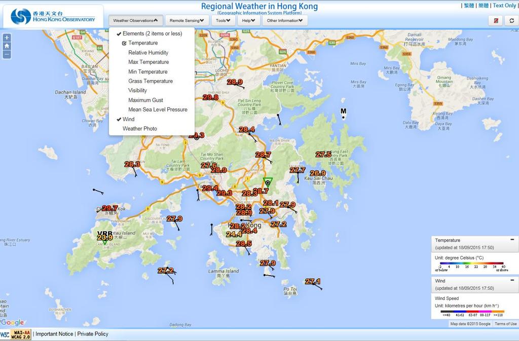 Regional Weather in Hong Kong Display different weather