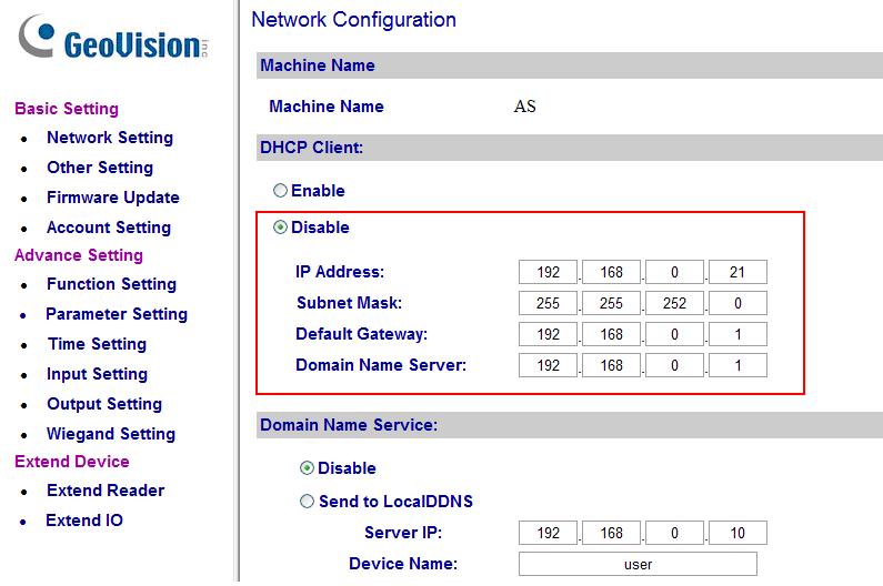 4 Optional Devices 2. Click default value admin for both User name and Password, and click OK. This page appears. Figure 4-10 3. In the DHCP Client section, click Disable.