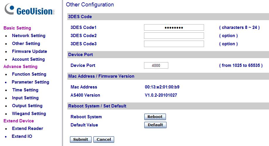 4.1.5.B System Setup In the left menu, click Other Setting. This page appears. Figure 4-18 3DES Code 1-3: Stands for Triple DES (Data Encryption Standard).