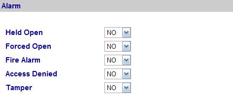 [Alarm] Select Yes or No to enable or disable the alarm function. The default settings for all the alarms are set to NO.