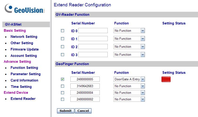4.2.5.B.e Extended Reader Setting In the left menu, click Extend Reader. This Extend Reader Configuration page appears.