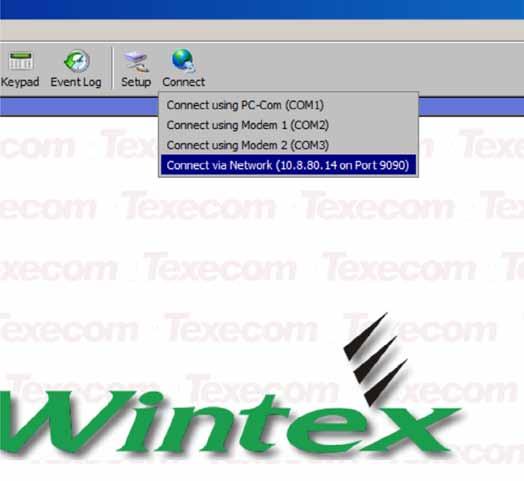 When connecting to the Texecom panel (through the TXC+), select the connection