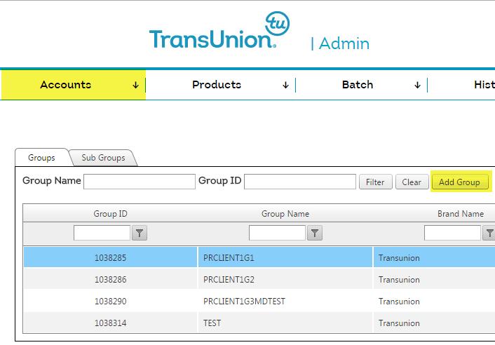 TRANSUNION HEALTHCARE SOLUTIONS PORTAL USER GUIDE ADMIN ADDING A SUB GROUP Clicking the Add Sub Group button will initiate a pop