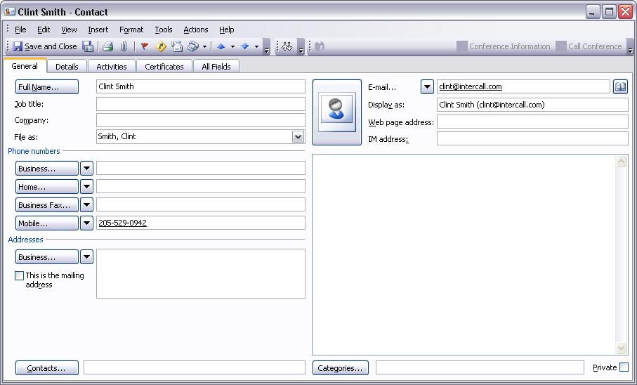Using the Call Feature with a Contact Listing The Call feature is only available on the Outlook Contacts tab.