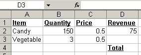 Left-click on cell B2, Candy's Quantity and notice your formula is now "=B2" 4. We want to multiply Quanity(B2) by Price(B3) so enter an asterisk (*) 5.