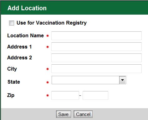 From the Manage Organization/Location IDs page, select the Add ID button Click on Use for Vaccination