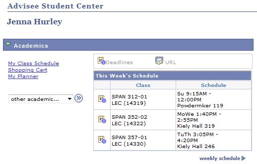6. On the Advisee Student Center page in the