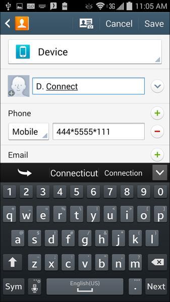 4. Tap. 5. Do one of the following: If you want to save the number to a new contact entry, tap Create contact. Enter the name for the contact and any additional information.