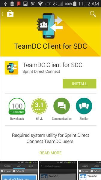5. Tap Install and Accept. The app will be downloaded and installed on your phone. Note: The TeamDC Client app runs in the background of your Sprint Direct Connect Now app.
