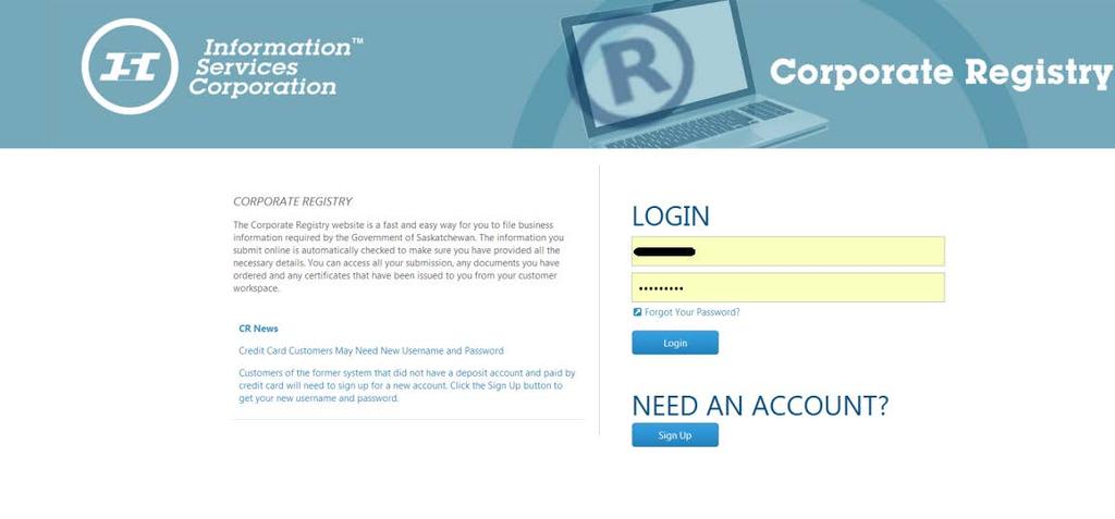 Logging in to Corporate Registry To start: 1.