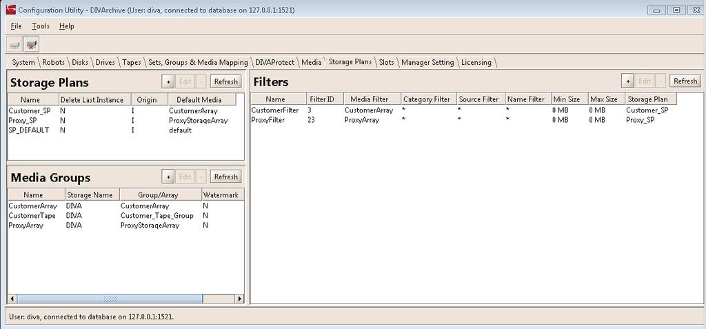 Storage Plans GUI The storage plans are created using the Configuration Utility.