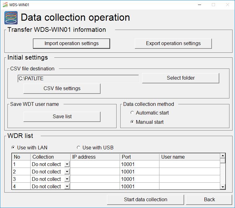 6.2.4 Registering WDR and starting collection (1) When using LAN connection 1.
