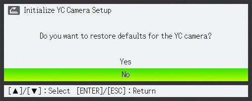 To restore all settings on the YC Camera application setup menu to their initial factory defaults 1. Press the [MENU] key to display the setup menu. 2.