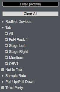 Device Organisation When launched, RedNet Control will display the Device View window: 2 4 6 7 8 5 9 10 1 3 1. Device List Shows all devices on the network alphabetically.