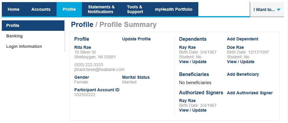 Add Dependents Use the Add dependent link to add, view or update dependents. Dependents added will appear in myhealth Portfolio SM and the Make HSA transaction pages.