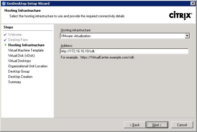 Note: You will be prompted to specify the user credentials for the VMware vcenter Server.