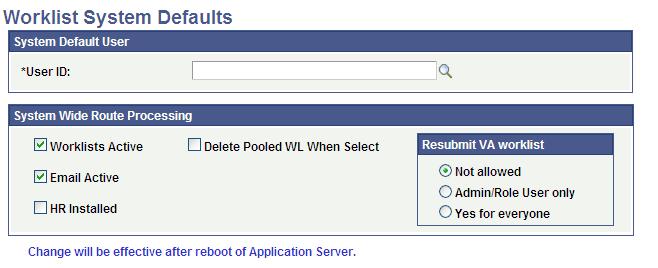 Administering PeopleSoft Workflow Chapter 15 The Delete Pooled WL When Select option allows the user to specify when the system should remove pooled worklists from another user's queue.